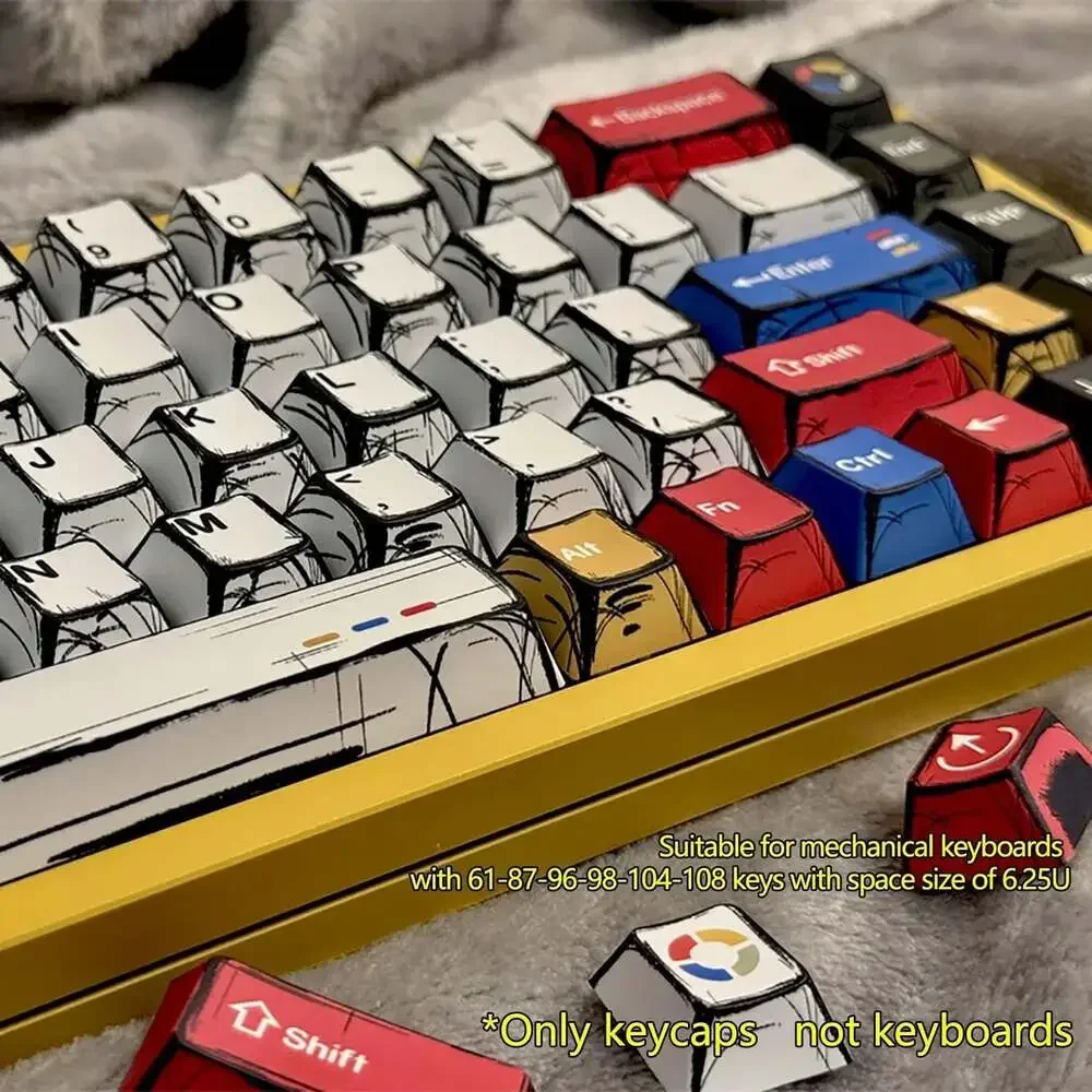 Comic Style Colorful Mixed Light Keycaps Original Factory Height 136 Keys Set Cl